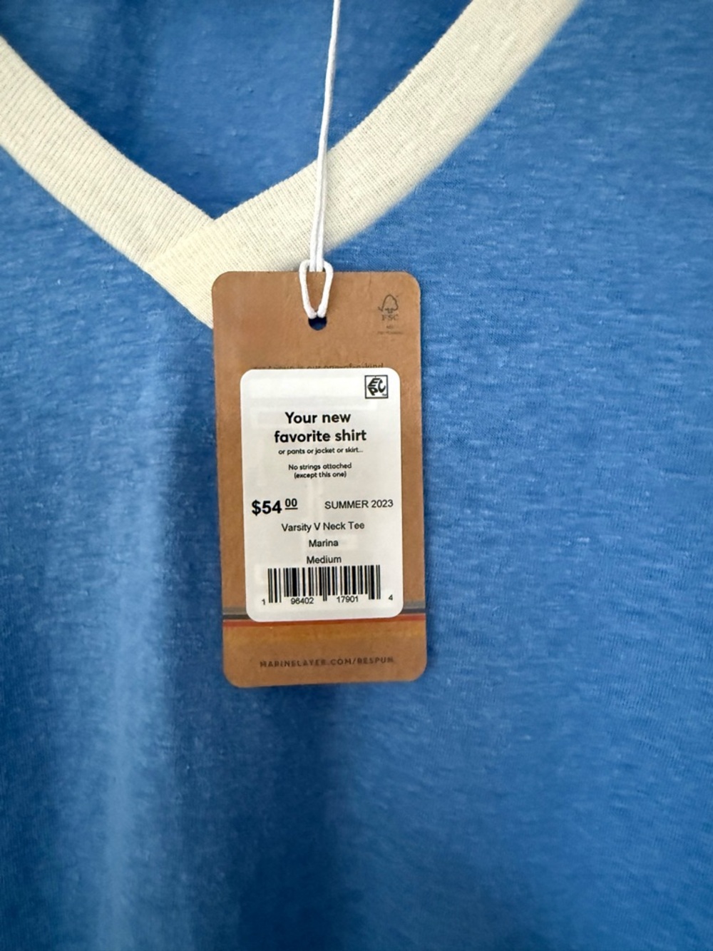 Marine Layer Re-Spun Varsity V-Neck Tee in Marina Blue - NWT - Picture 6 of 8